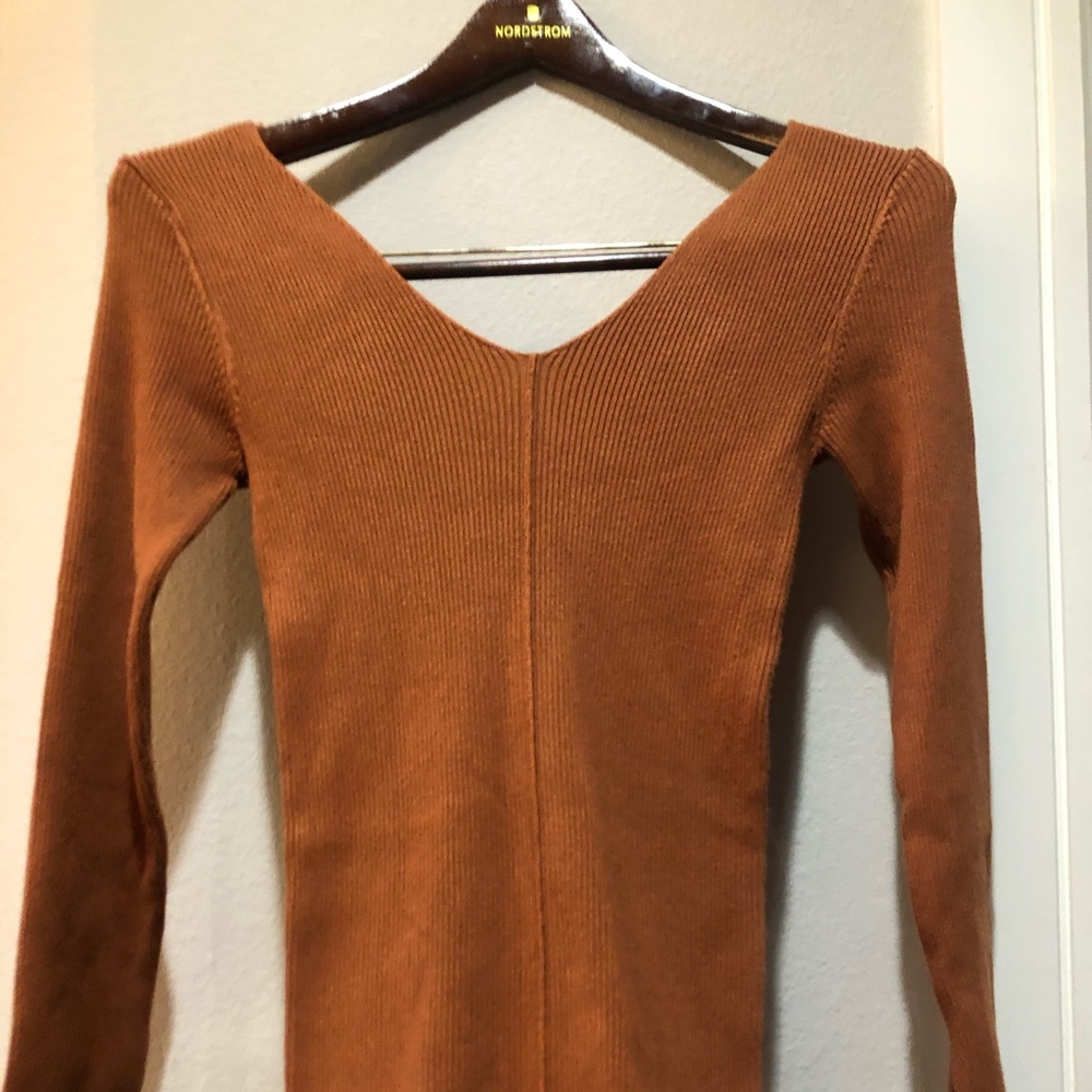 sweater dress small brown ribbed new vneck dress